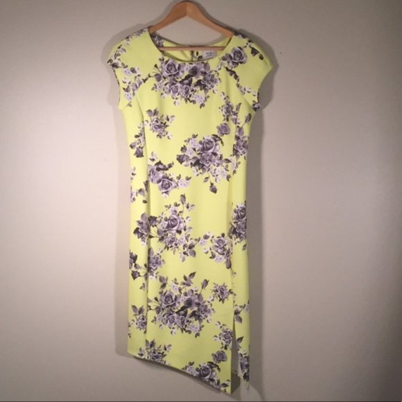 ECI New York yellow floral asymmetrical dress with slit - Picture 5 of 10